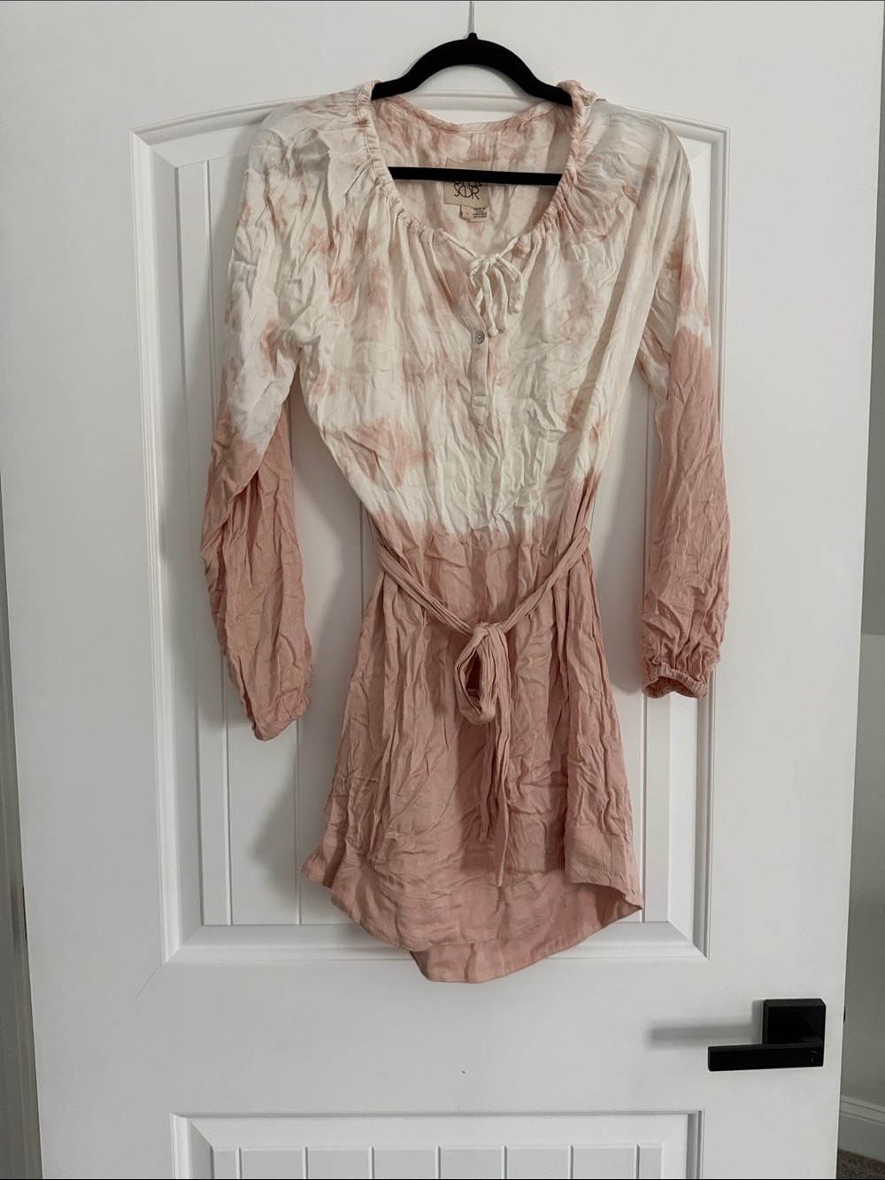 Chaser Pink and White Long Sleeve Tie-Waist Dress